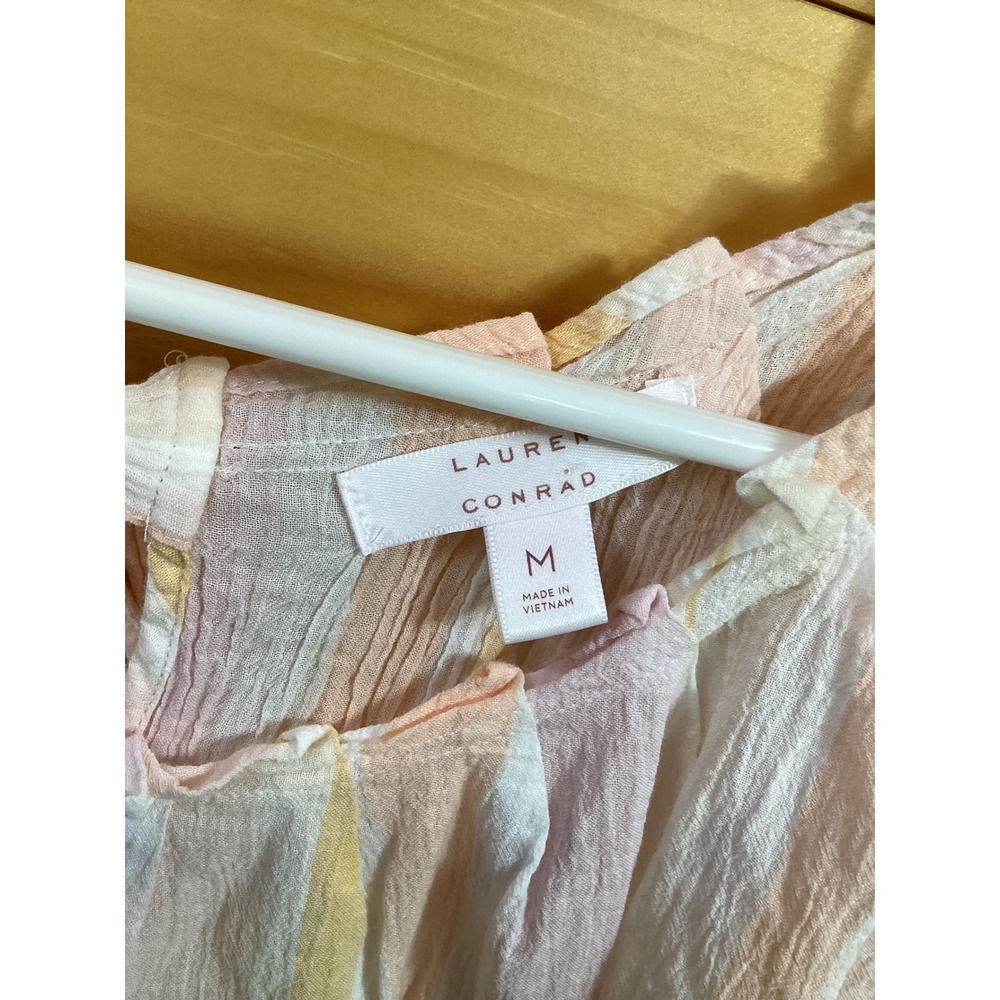 Lauren Conrad Womens Pink Peach Striped Cotton Gauze Tie Blouse Size M - Picture 8 of 10